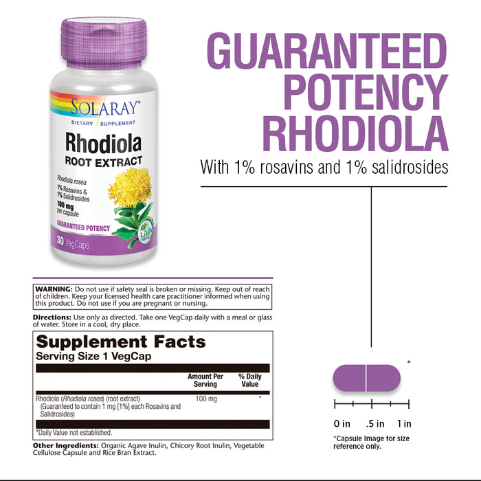 Solaray Rhodiola Root Extract 100 mg | Herbal Adaptogen for Occasional Stress & Mood Support | 30ct