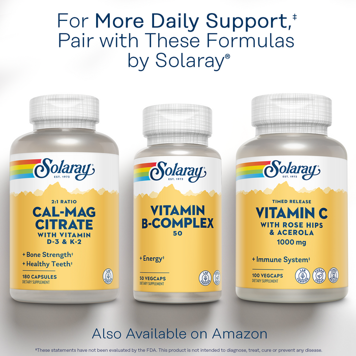 Solaray Vitamin B Complex 50mg - Healthy Energy Supplement - Red Blood Cell Formation, Nerve and Immune Support - Super B Complex Vitamins w/ Folic Acid, Vitamin B12, B6 and More, Vegan, 50 VegCaps