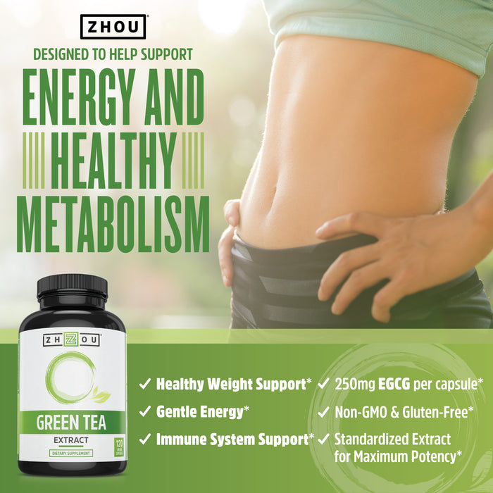 Green Tea Extract Supplement + EGCG, Energy, & Healthy Heart Formula, Gentle Caffeine