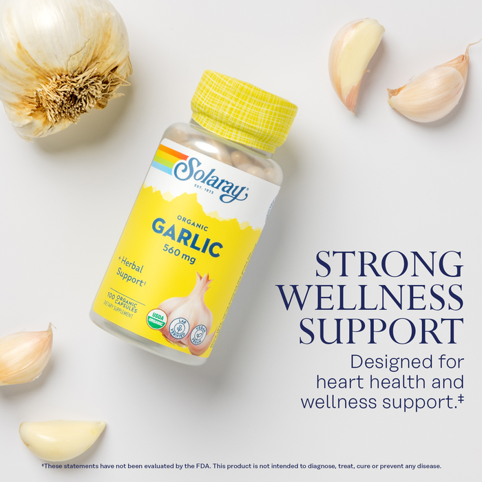 Solaray Organic Garlic Pills - 560 mg Garlic Supplements for Heart Health Support - USDA Organic Garlic Capsules - Vegan - 60-Day Money-Back Guarantee - 100 Servings, 100 VegCaps