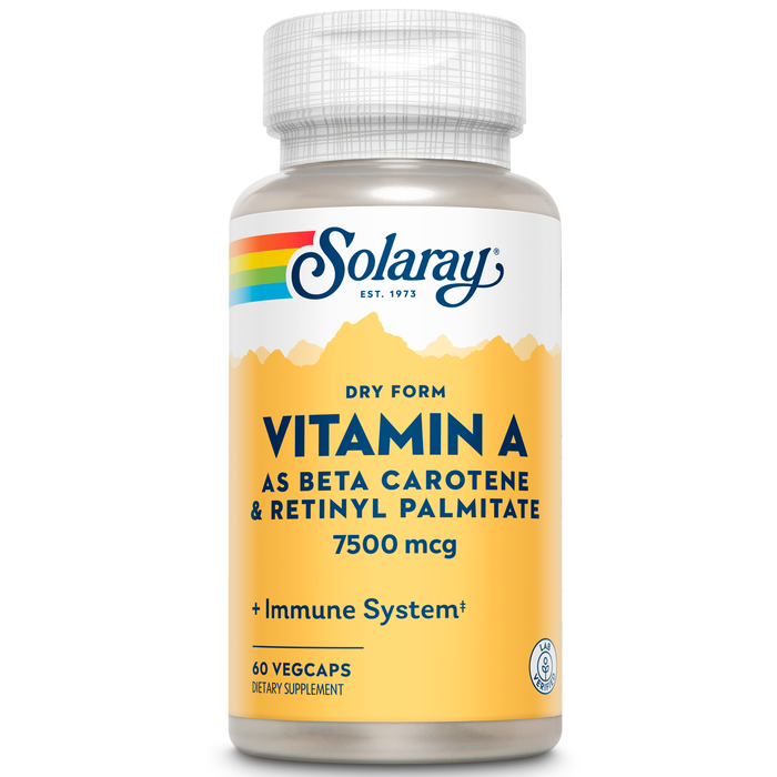 Solaray Dry Form Vitamin A - Vitamin A as 60% Beta Carotene and 40% Retinyl Palmitate with Carrot Powder - Eyes, Antioxidant Activity, and Immune System Support -  60 Servings, 60 VegCaps