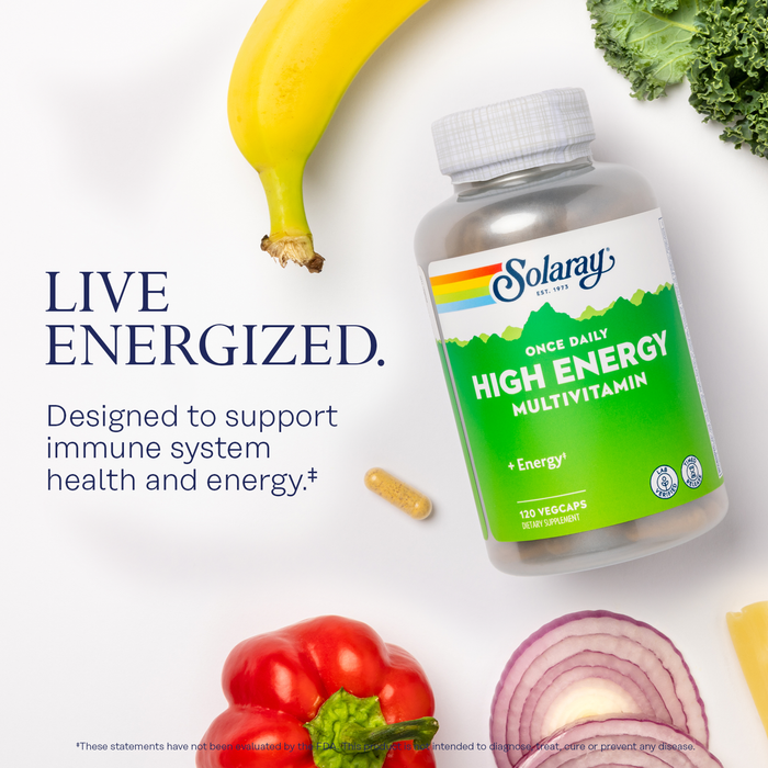 Solaray Once Daily High Energy Multivitamin, Timed Release Formula for Immune System and Energy Support, Whole Food and Herb Base, Men’s and Women’s Multi Vitamin, 120 Servings, 120 VegCaps (120 Servings, 120 VegCaps)
