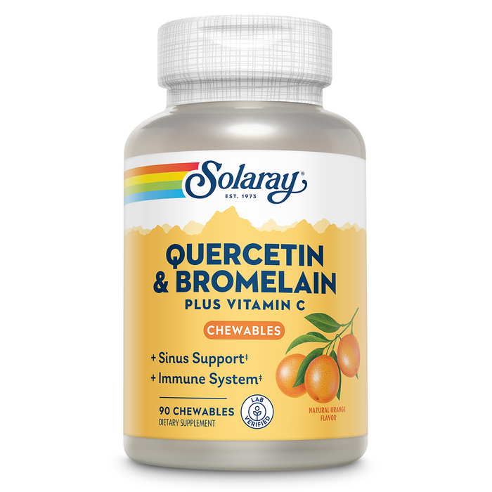 SOLARAY Quercetin with Bromelain and Vitamin C Chewables - Immune Support Supplement - Immune Defense and Heart Health Complex with 1250mg Vit C, Natural Orange Flavor, 60-Day Guarantee, 30 Serv, 90ct