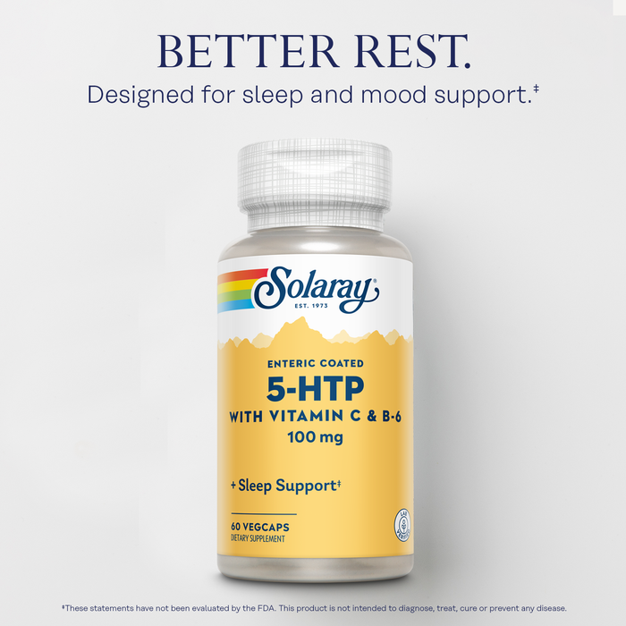 Solaray 5 HTP Supplement with Vitamin C & B-6 - Sleep Supplement and Serotonin Synthesis Support - Lab Verified, 60-Day Money-Back Guarantee - 60 Servings, 60 Enteric Coated VegCaps
