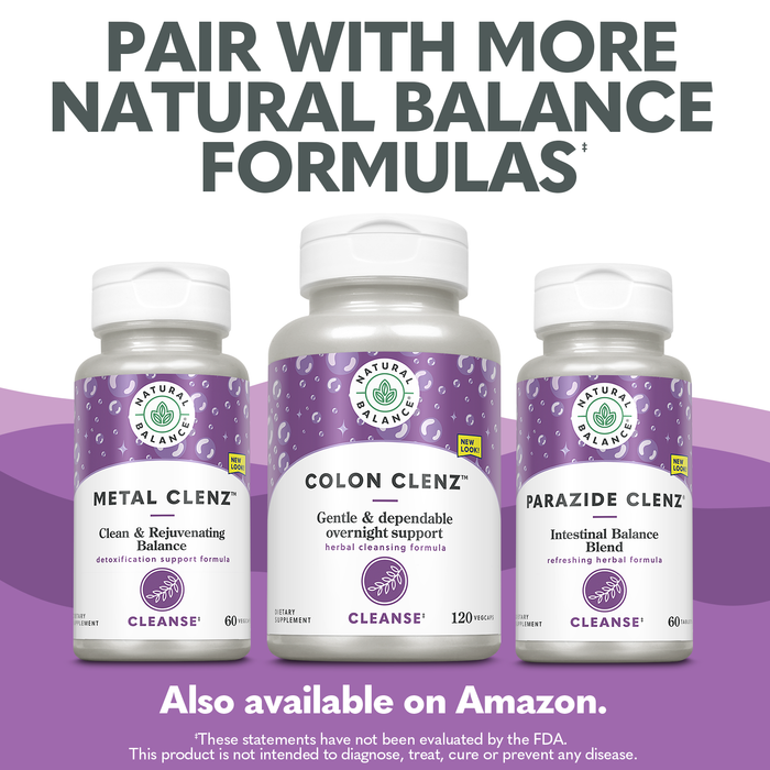 Natural Balance Colon Clenz | Herbal Colon Cleanse, Detox Cleanse, and Digestive Health Supplement - Gentle and Dependable Overnight Formula - 60-Day Guarantee (120 Servings, 120 VegCaps)