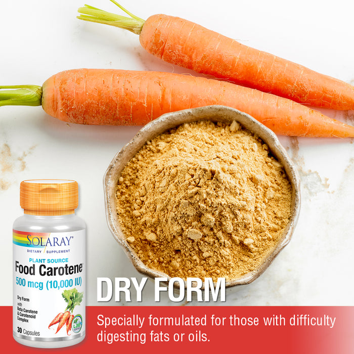 Solaray Food Carotene, Dry Vitamin A 10000 IU | Healthy Skin, Eyes, Antioxidant & Immune Support | 30 Capsules