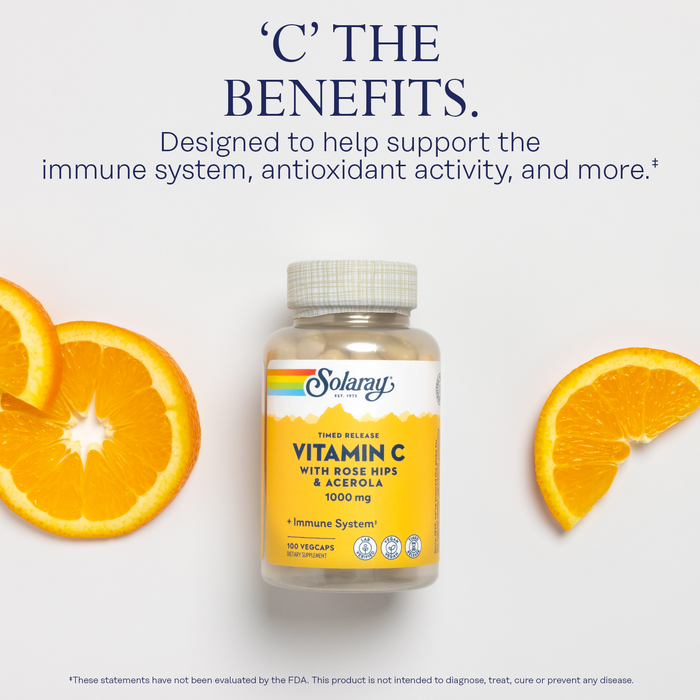 Solaray Vitamin C w/Rose Hips & Acerola | 1000mg | Two-Stage Timed-Release Healthy Immune Function  (100 VegCaps)