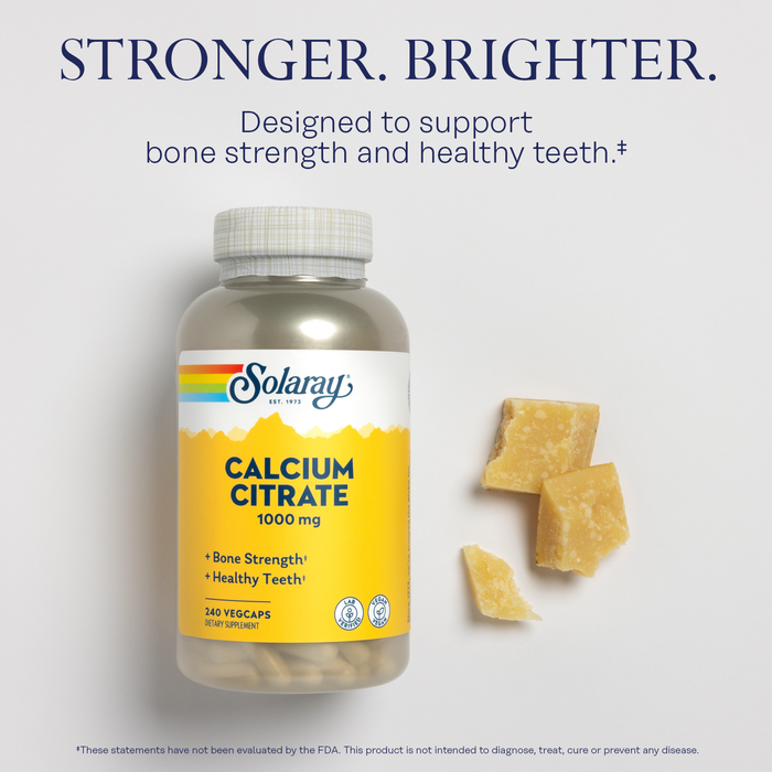 Solaray Calcium Citrate 1000mg, Chelated Calcium Supplement for Bone Strength, Healthy Teeth & Nerve, Muscle & Heart Function Support, Easy to Digest, 60-Day Guarantee, Vegan, 240ct (60 Servings) (240 Count (Pack of 1))