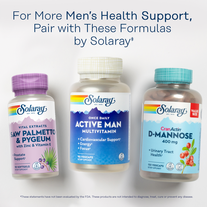 SOLARAY Saw Palmetto and Pygeum - Saw Palmetto for Men w/ Pygeum Bark, Zinc, Vitamin E, Pumpkin Seed Oil - Prostate Supplements for Men w/ Beta Sitosterol - 60-Day Guarantee - 30 Servings, 30 Softgels