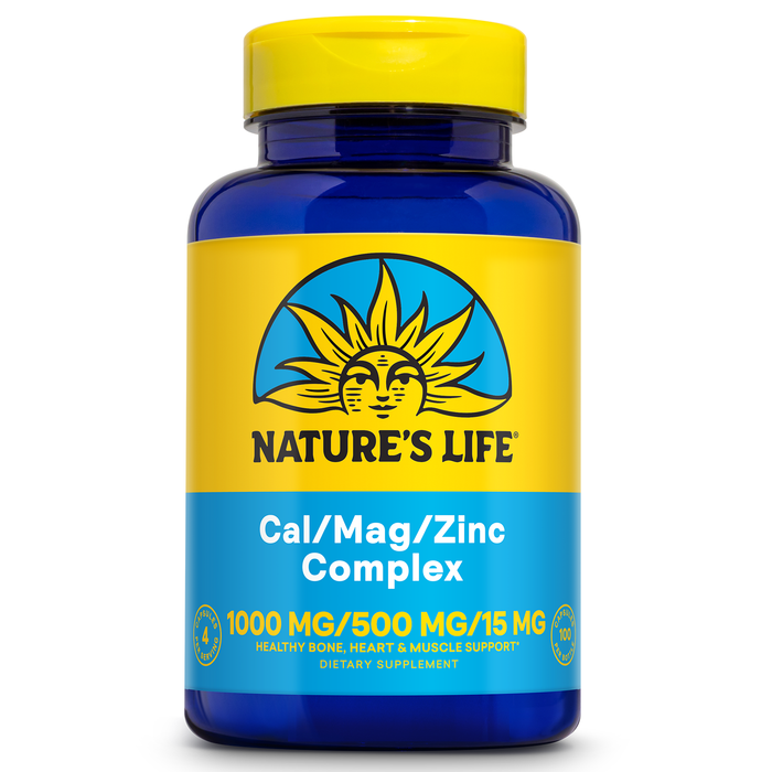 NATURE'S LIFE Cal Mag Zinc Complex 1000mg / 500mg / 15mg - Calcium Magnesium Zinc Supplement w/ Vitamin D and Boron - Bone Health, Muscle and Heart Health Support, 60 Day Guarantee, 25 Serv, 100 Caps