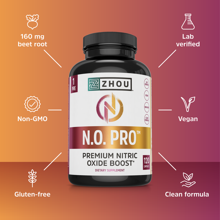 Zhou Nitric Oxide with L Arginine, Citrulline Malate, AAKG and Beet Root |  Muscle Builder for Strength, Blood Flow and Endurance | 30 Servings, 120 Veggie Caps