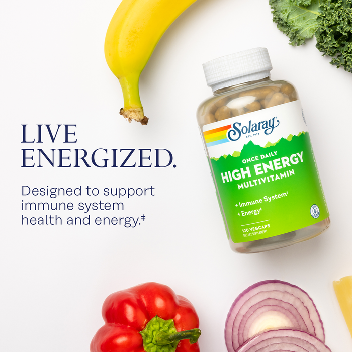 Solaray Once Daily High Energy Multivitamin, Supports Immunity & Energy, Whole Food Base Ingredients, Mens and Womens Multi Vitamin, 120 VegCaps (120 Servings, 120 VegCaps)