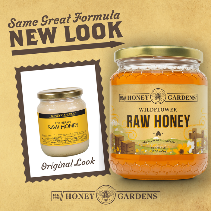 Honey Gardens Wildflower Raw Honey, Premium, Unfiltered, Unpasteurized Pure Honey Bee-Crafted from Clover, Alfalfa & Wildflowers from the American Plains, Light Color, 60-Day Guarantee