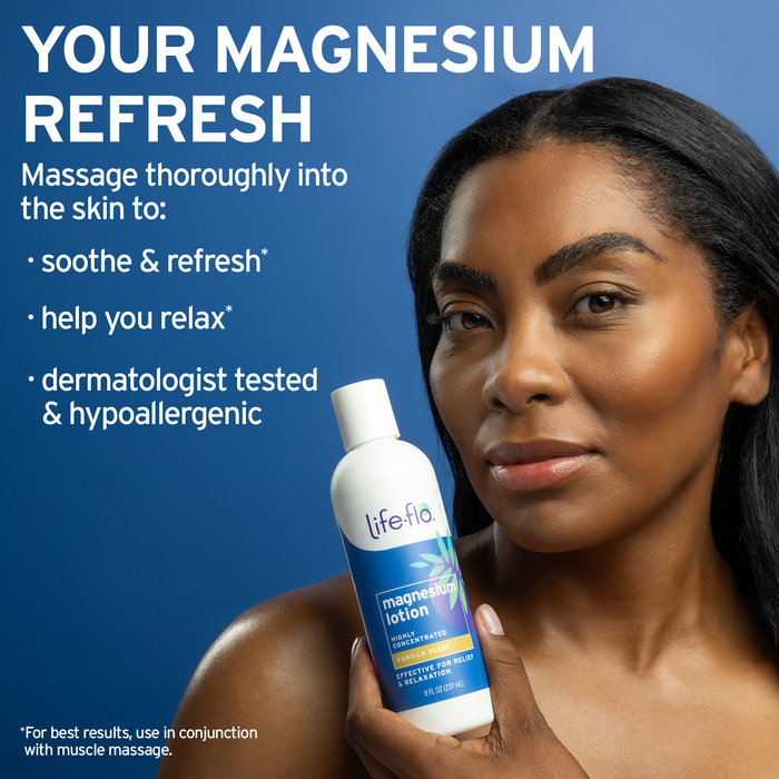 Life-flo Magnesium Lotion, Vanilla Scent - Relief and Relaxation with Magnesium Chloride from the Zechstein Seabed - Dermatologist Tested, Hypoallergenic, 60-Day Guarantee, Not Tested on Animals