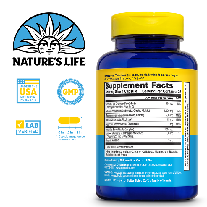 NATURE'S LIFE Cal Mag Zinc Complex 1000mg / 500mg / 15mg - Calcium Magnesium Zinc Supplement w/ Vitamin D and Boron - Bone Health, Muscle and Heart Health Support, 60 Day Guarantee, 25 Serv, 100 Caps