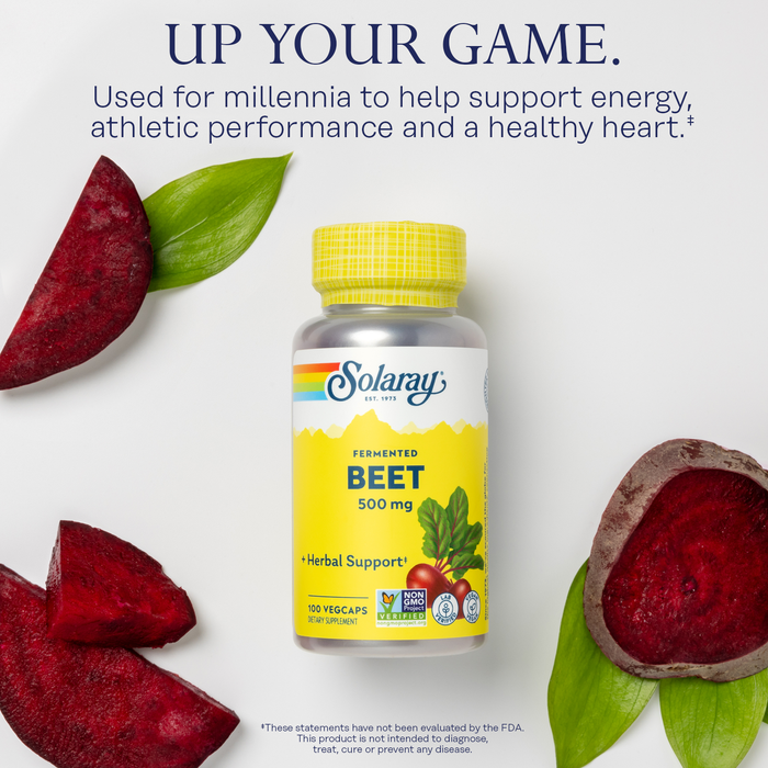 Solaray Fermented Beet Root Extract from Organic Beets - Beet Root Capsules Traditionally Used for Energy, Endurance, Blood Flow, Heart Health Support - Vegan, Non-GMO, 60-Day Guarantee, 100 VegCaps