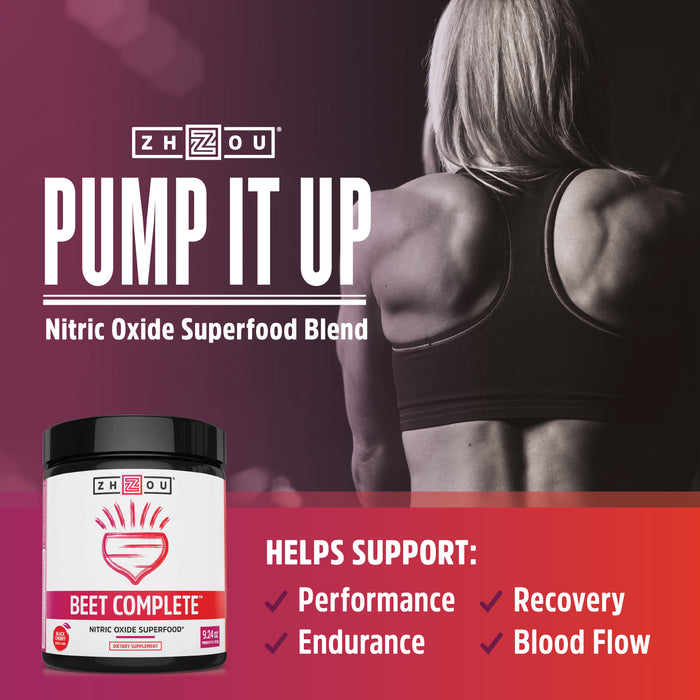 Zhou Beet Complete | Nitric Oxide Superfood Powder | Preworkout Formulated to Boost Performance & Heart Health | Black Cherry Flavor | 9.24 oz