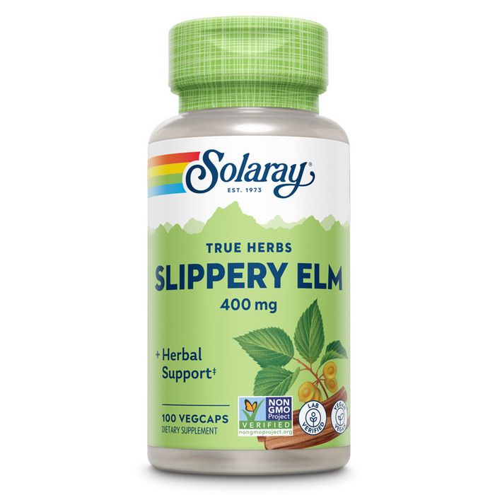 SOLARAY Slippery Elm Bark Capsules (Ulmus Rubra) 400 mg - Soothing Herbal Support with Mucilage - Vegan, Lab Verified, 60-Day Money Back Guarantee - 100 Servings, 100 VegCaps