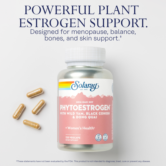 Solaray PhytoEstrogen Menopause Supplements - Wild Yam, Black Cohosh, and Dong Quai Estrogen Pills for Women's Health - Vegan, Lab Verified, 60-Day Guarantee