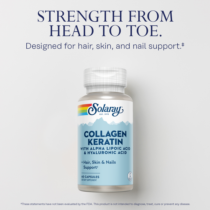 Solaray Collagen Keratin with Alpha Lipoic Acid and Hyaluronic Acid - Type I, II and III Collagen Pills - Hair, Skin, Nails, and Joint Health Support - 30 Servings, 60 Capsules