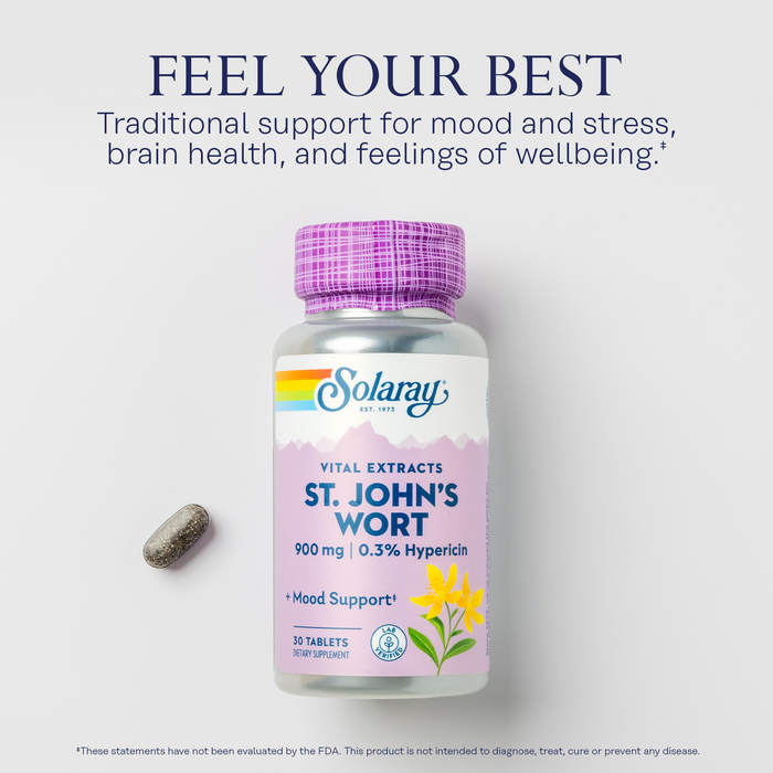 Solaray St. Johns Wort Aerial Extract One Daily 900mg , Standardized w/ 0.3% Hypericin for Mood Stability & Brain Health Support, Non-GMO