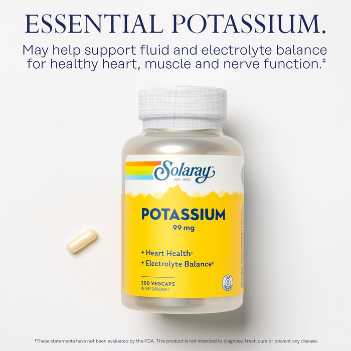 Solaray Potassium 99mg, Fluid & Electrolyte Balance Formula, Heart, Nerve & Muscle Function Support 200ct