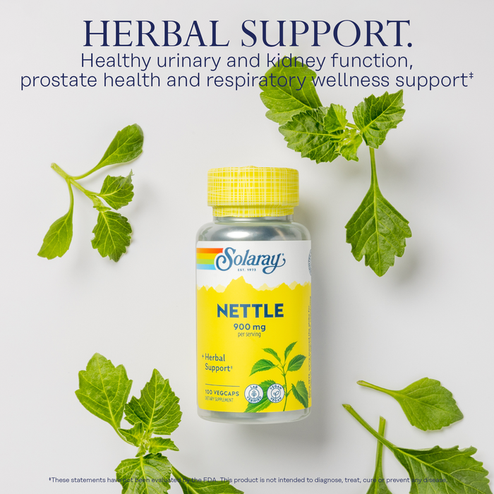 Solaray Nettle 900 mg - Organic Nettle Leaf Supplement - Kidney, Urinary, and Prostate Support - Traditional Use for Allergy Response and Respiratory Wellness - Vegan - 50 Servings, 100 VegCaps