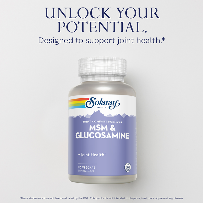 Solaray MSM & Glucosamine - Healthy Joint Support Supplement for Flexibility and Range of Motion - Vitamin C for Enhanced Absorption - Lab Verified - 60-Day Guarantee - 45 Servings, 90 VegCaps