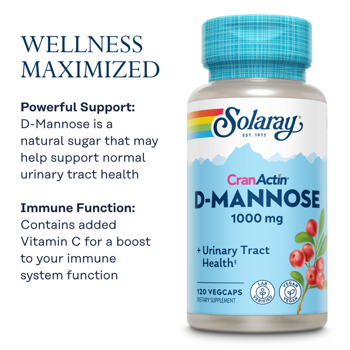 Solaray D-Mannose w/ CranActin Cranberry Extract 1000mg w/ Vit C , Healthy Urinary Tract Support  (60 CT)