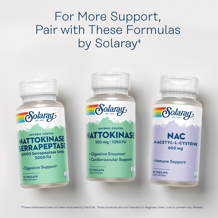Solaray Nattokinase Supplement - Nattokinase 100mg, 1,250 FU - Traditional Health Support Supplement - Lab Verified, 60-Day Guarantee - 30 Servings, 30 VegCaps