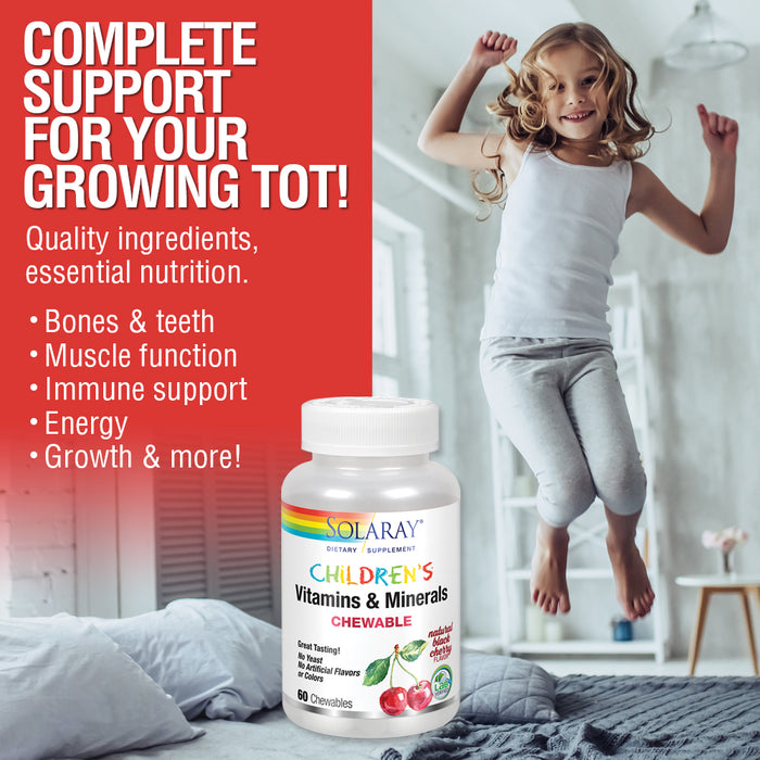 Solaray Childrens Vitamins & Minerals Complete Multivitamin for Kids Great Black Cherry Flavor (076280047974) (60 Chews, 30 Serv)