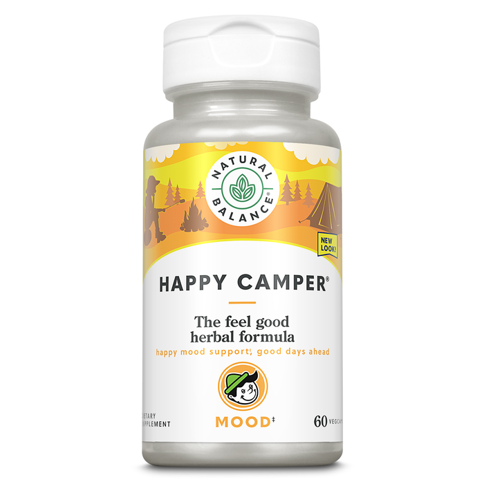 Natural Balance Happy Camper - Feel-Good Mood Support Supplement - Gotu Kola, Passion Flower, and Kava Kava Capsules - 60-Day Guarantee (30 Servings, 60 VegCaps)