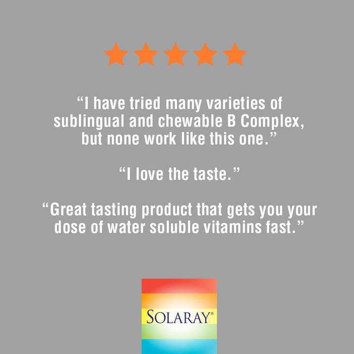 Solaray Vitamin B-Complex 250mg Natural Orange Flavor | Healthy Hair, Skin, Immune Function & Metabolism Support | Lab Verified | 50 Chewables