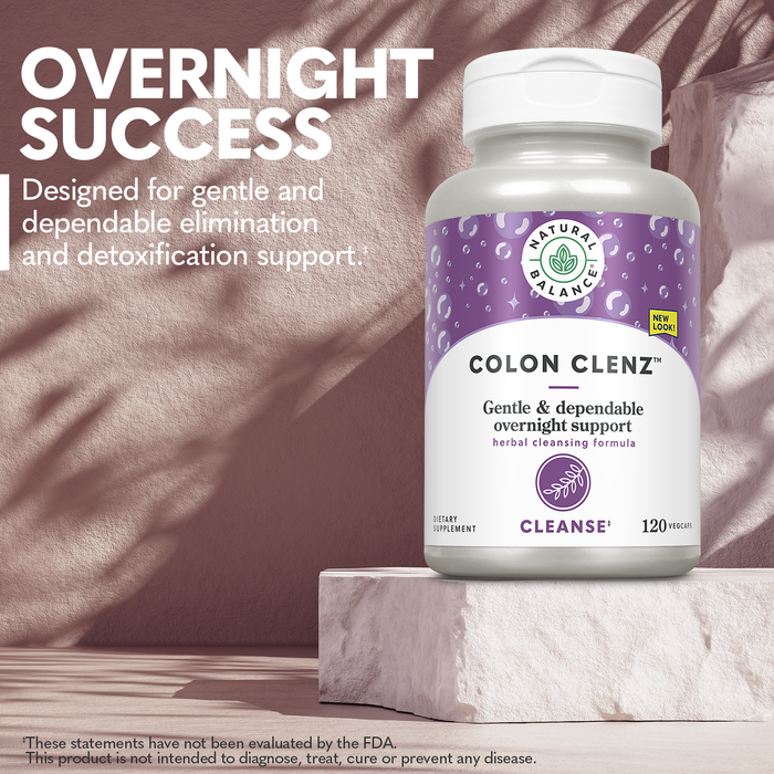 Natural Balance Colon Clenz | Herbal Colon Cleanse, Detox Cleanse, and Digestive Health Supplement - Gentle and Dependable Overnight Formula - 60-Day Guarantee (120 Servings, 120 VegCaps)