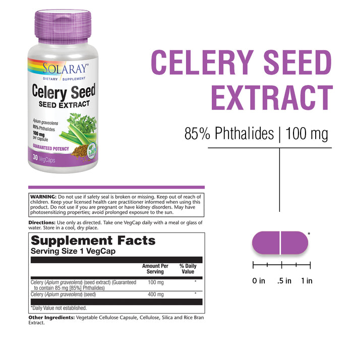 Solaray Celery Seed Extract 100 mg | 85% Phthalides | Overall Joint Health Support | Non-GMO, Vegan | 30 VegCaps