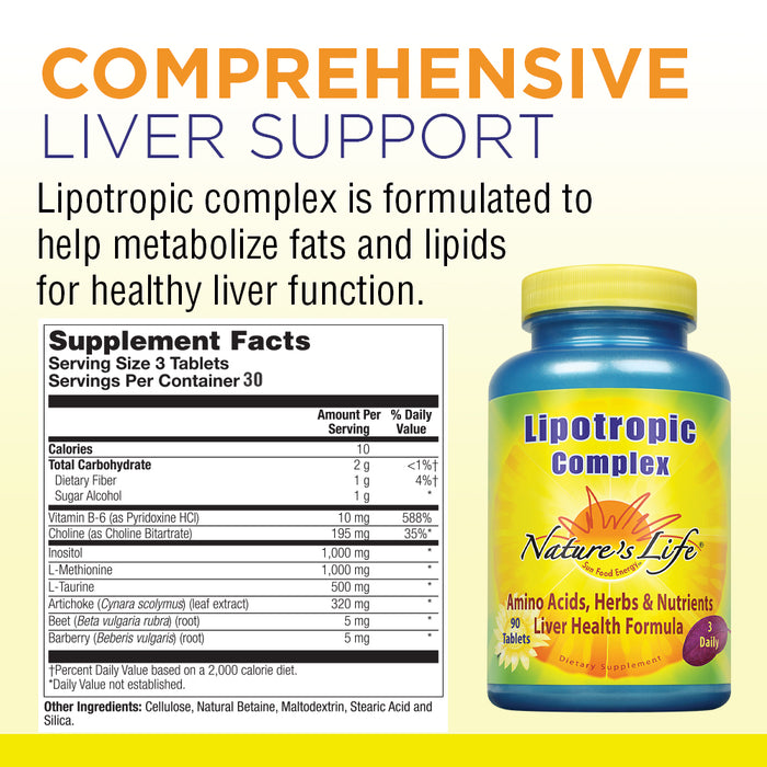 Nature's Life Lipotropic Complex | Comprehensive Support for Healthy Liver Function | With Choline & Inositol | Non-GMO | 90 Vegetarian Tablets