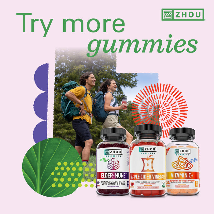 Zhou Nutrition Vitamin D3 K2 Gummies Bone and Heart Health Formula Immune Support Veggie Gummies, Strawberry, 60 Count