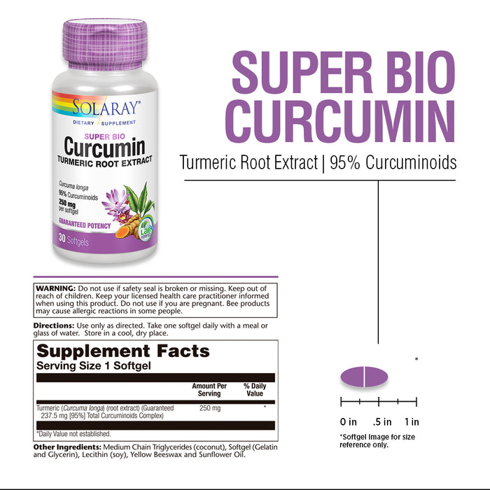 Solaray Super Bio Curcumin 250mg | Turmeric Root Extract, 95% Curcuminoids | Healthy Joint Support & More | 30 Softgels