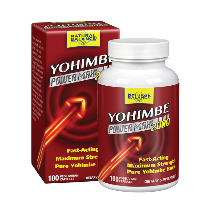 Natural Balance Yohimbe PowerMax 2000 | Maximum Strength Formula w/ Pure Yohimbe Bark | Sexual Energy & Virility Supplement | 100 VegCaps, 50 Serv.
