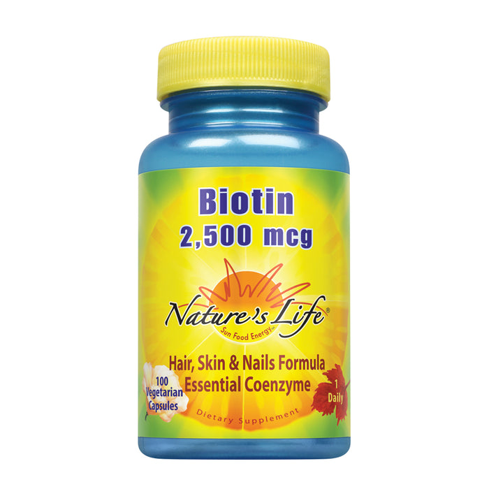 Nature's Life Biotin 2500mcg | Healthy Hair, Skin, Nail & Metabolism Support | Non-GMO | 100 Vegetable Capsules