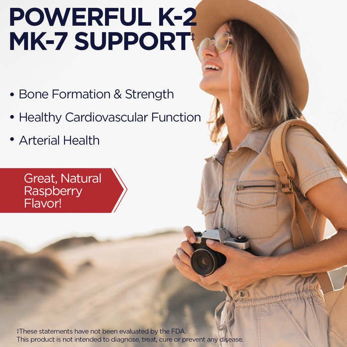 KAL Vitamin K2 MK7 ActivMelt 100 mcg, Vitamin K Supplement as Superior K2 MK7, Bone Health, Heart and Artery Health Support, Natural Raspberry Flavor, Vegan, Gluten Free, 60 Servings, 60 Micro Tablets