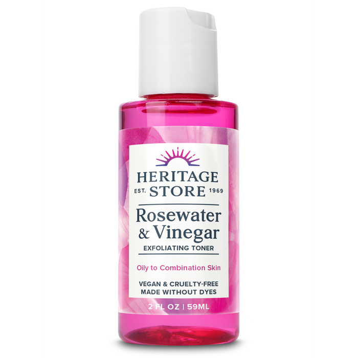 Heritage Store Rosewater & Vinegar Exfoliating Toner with Apple Cider Vinegar, for Oily to Combination Skin Care, Refreshing Splash Cleans & Refines Pores, Clarifies Skin & Scalp, Vegan, 2oz (2oz)