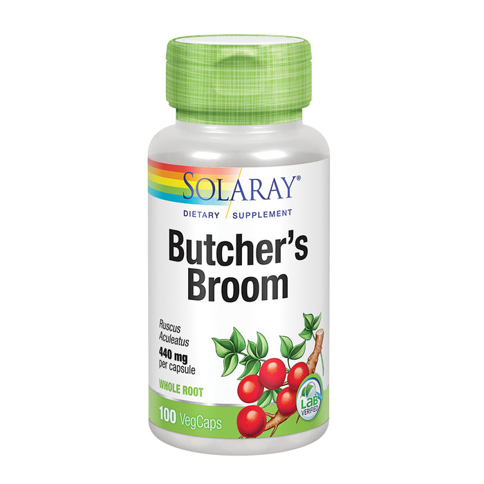 Solaray Butchers Broom 440 mg | Healthy Circulation & Blood Vessel Integrity Support | Non-GMO, Vegan & Lab Verified | 100 VegCaps