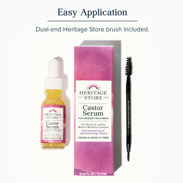 Heritage Store Castor Serum Volumizing Treatment for Fuller, Longer Looking Lashes & Bold Brows, With Organic Castor Oil, Black Castor Oil, Biotin & Our Keratin Supporting Hair Complex, Vegan, 0.42 oz