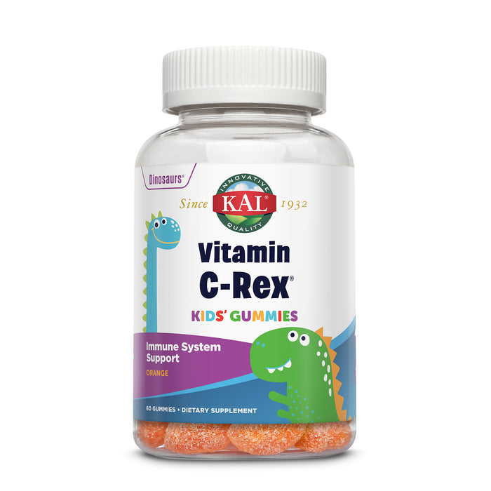 KAL Vitamin C-Rex Kids’ Gummies, Vitamin C Gummies for Kids, Healthy Immune, Bone, Muscle & Skin Support Vitamin C Gummy, Vegan, Gluten Free, 60 Day Money Back Guarantee, 30 Servings, 60 Gummies