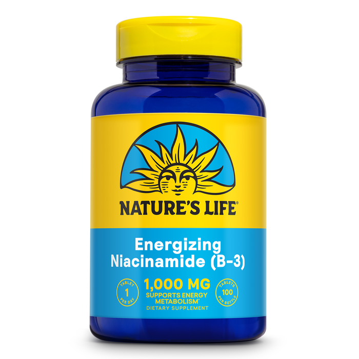 Nature's Life Energizing Niacinamide, Vitamin B3 1000mg - High Potency, No Flush Niacin Supplement - Nerve Function, Energy and Metabolism Support - 60-Day Guarantee - 100 Servings, 100 Tablets