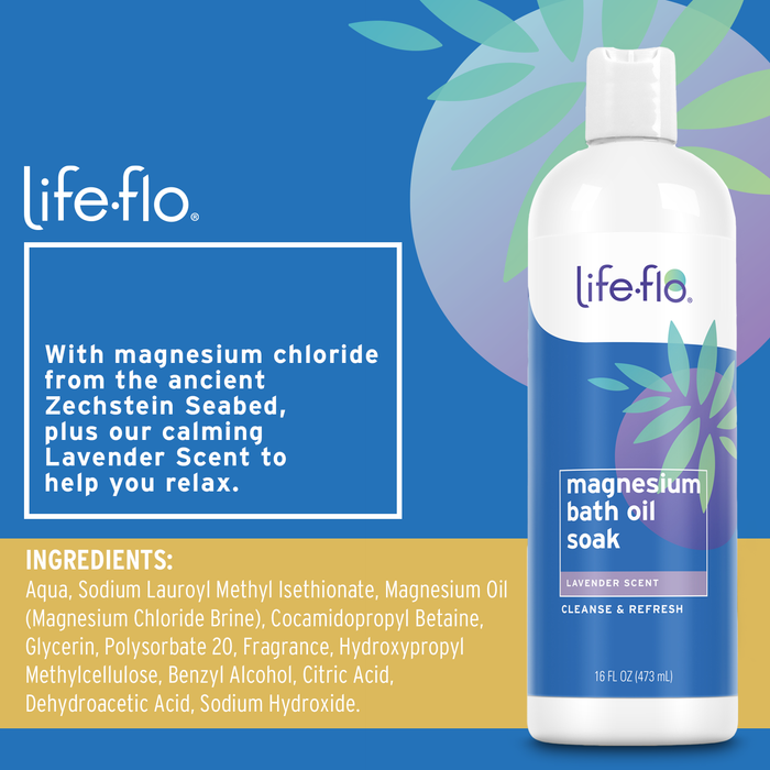 Life-flo Magnesium Oil Bath Soak Lavender Scent, Plus Magnesium Chloride from Zechstein Seabed, Cleanses and Refreshes, Relaxes Muscles and Joints, 60-Day Guarantee, Not Tested on Animals (Lavender)