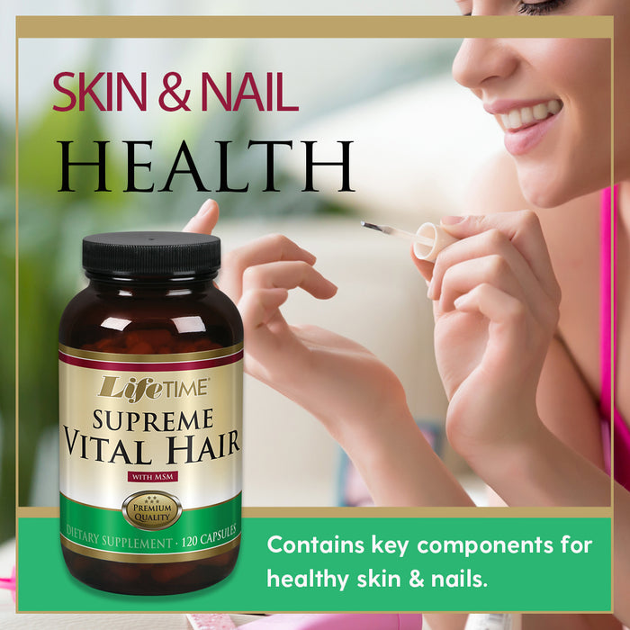 Lifetime Supreme Vital Hair | Supports Healthy Hair, Nails & Skin | Biotin, MSM, Vitamins B, C, & A, Zinc, Horsetail & More | 120 Capsule, 30 Serving
