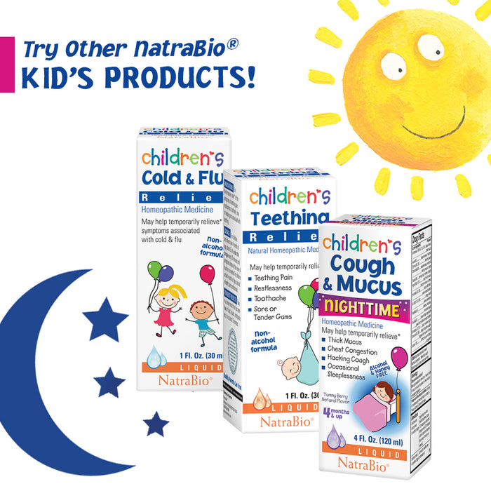 NatraBio Childrens Cough & Mucus | Homeopathic Relief of Mucus, Congestion and Cough | Ages 4+ Months | 4oz, 47 Serv.