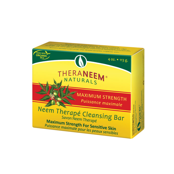 TheraNeem Neem Therape Cleansing Bar, Maximum Strength | Neem Oil Soap for Sensitive Skin | Soothes & Hydrates | 4oz